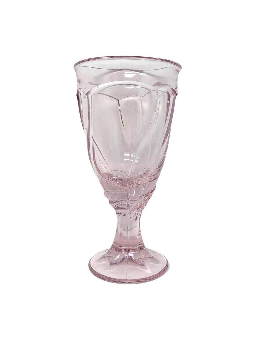 Noritake Sweet Swirl Pink Iced Tea Goblet Pressed Glass Elegant Drinkware Japan